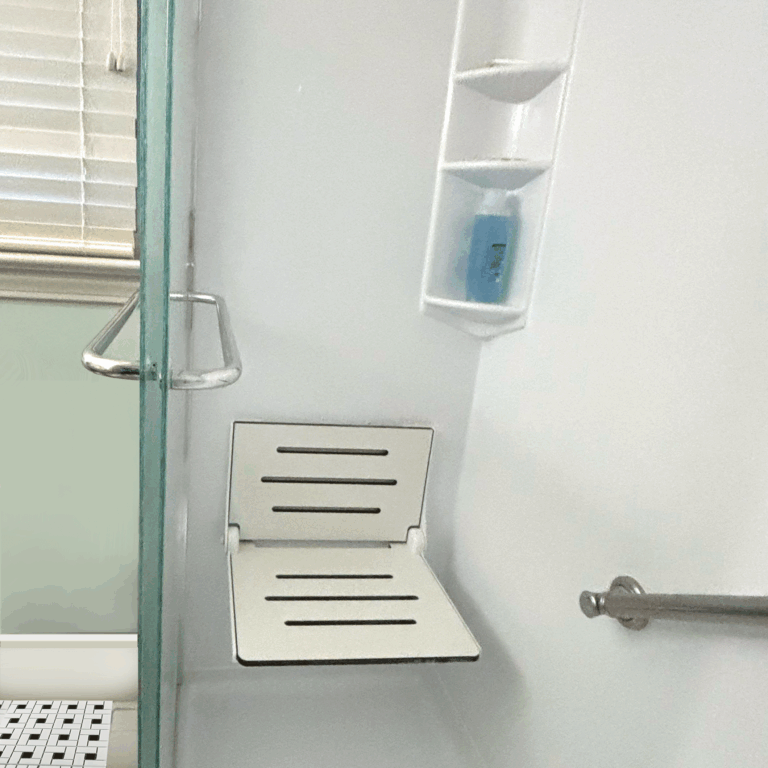 bathroom update for seniors, senior citizens, eldery with grab bar, shower seat and change tub for shower